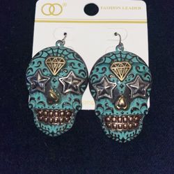Skull Metal Turquoise Color Earrings 