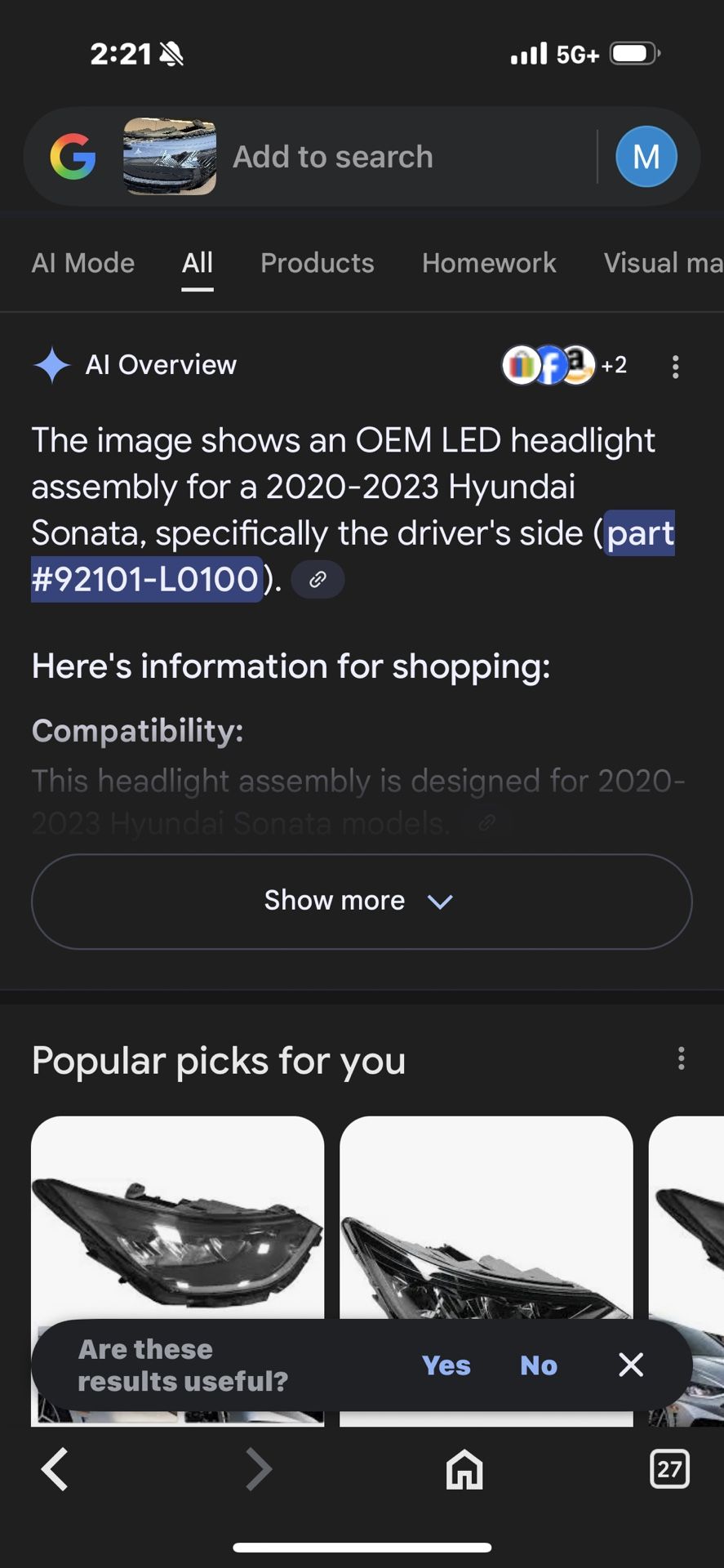 2020-2023 Hyundai Sonata Front Headlights New