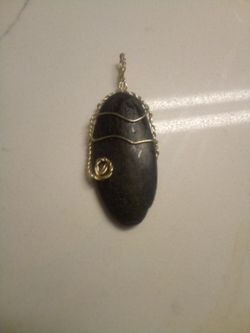 Black Beach Rock Rapped W/Gold Wire