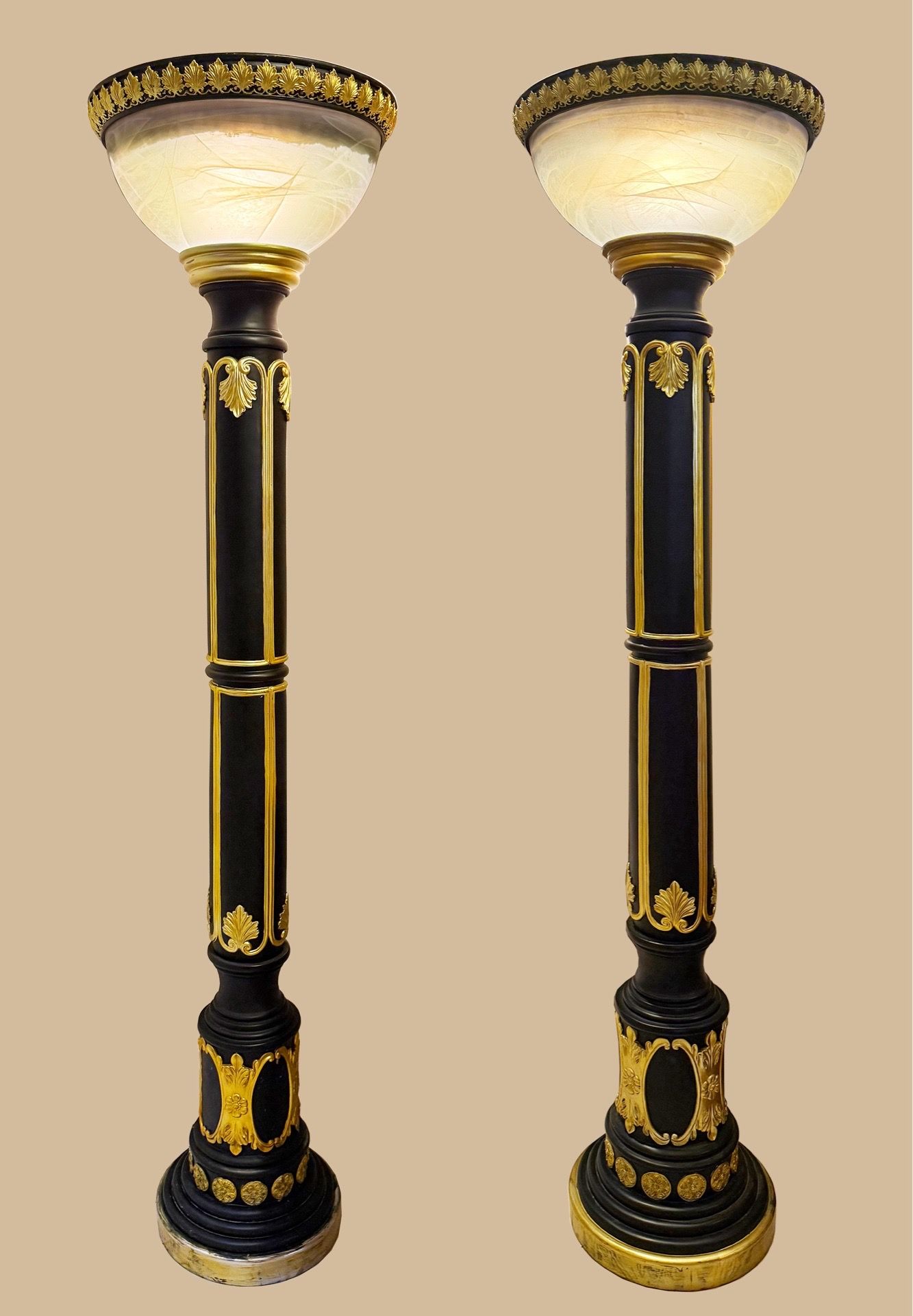 Victorian Floor Lamps, Set of 2 Italianate Torchieres Elegant Gilded