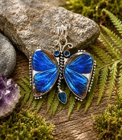 Fancy Dichroic Glass & Blue Tanzanite Butterfly 2.3” Pendant