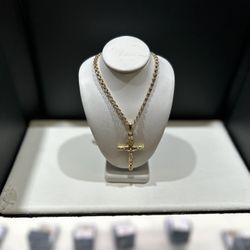 14K Link Necklace With Cross Pendant  27inch (Necklace Has No Clasp)