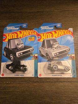 Hot Wheels Fast and Furious Lot of 2 Tooned 1970 Dodge Charger Black and Silver