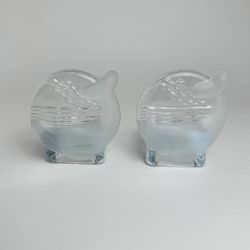 Vintage Pair of Humpback Whale Partylite Clear and Frosted Glass Candle Holders
