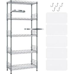 LINSY HOME 5-Tier Storage Shelves with 2 Rotatable Shelves, Height Adjustable Metal Pantry Shelves