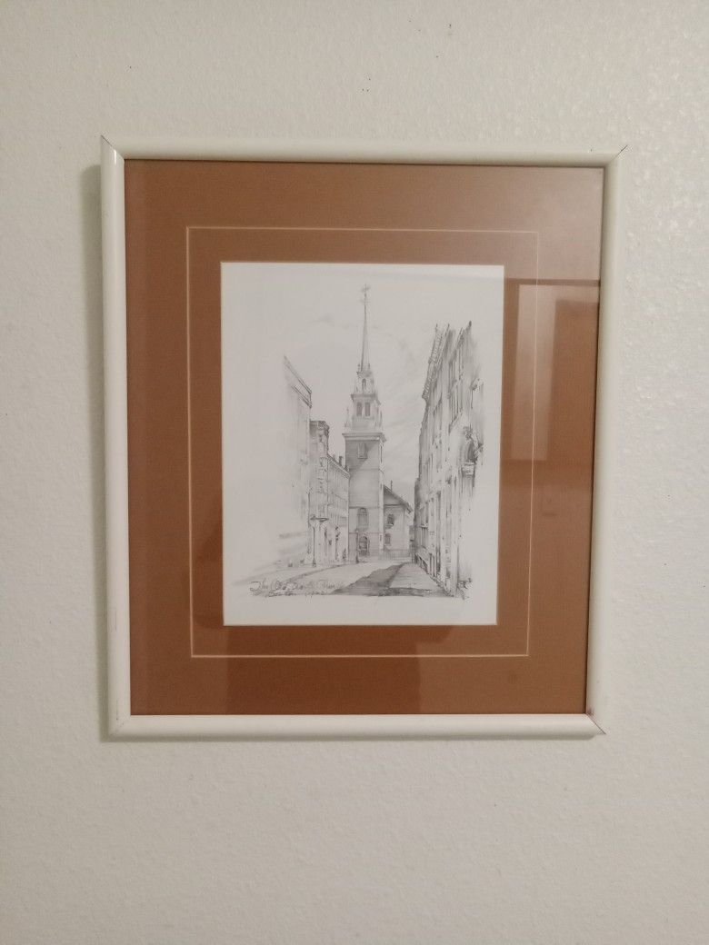 Beautifully Framed THE OLD NORTH CHURCH, BOSTON (1723) Print Charles H