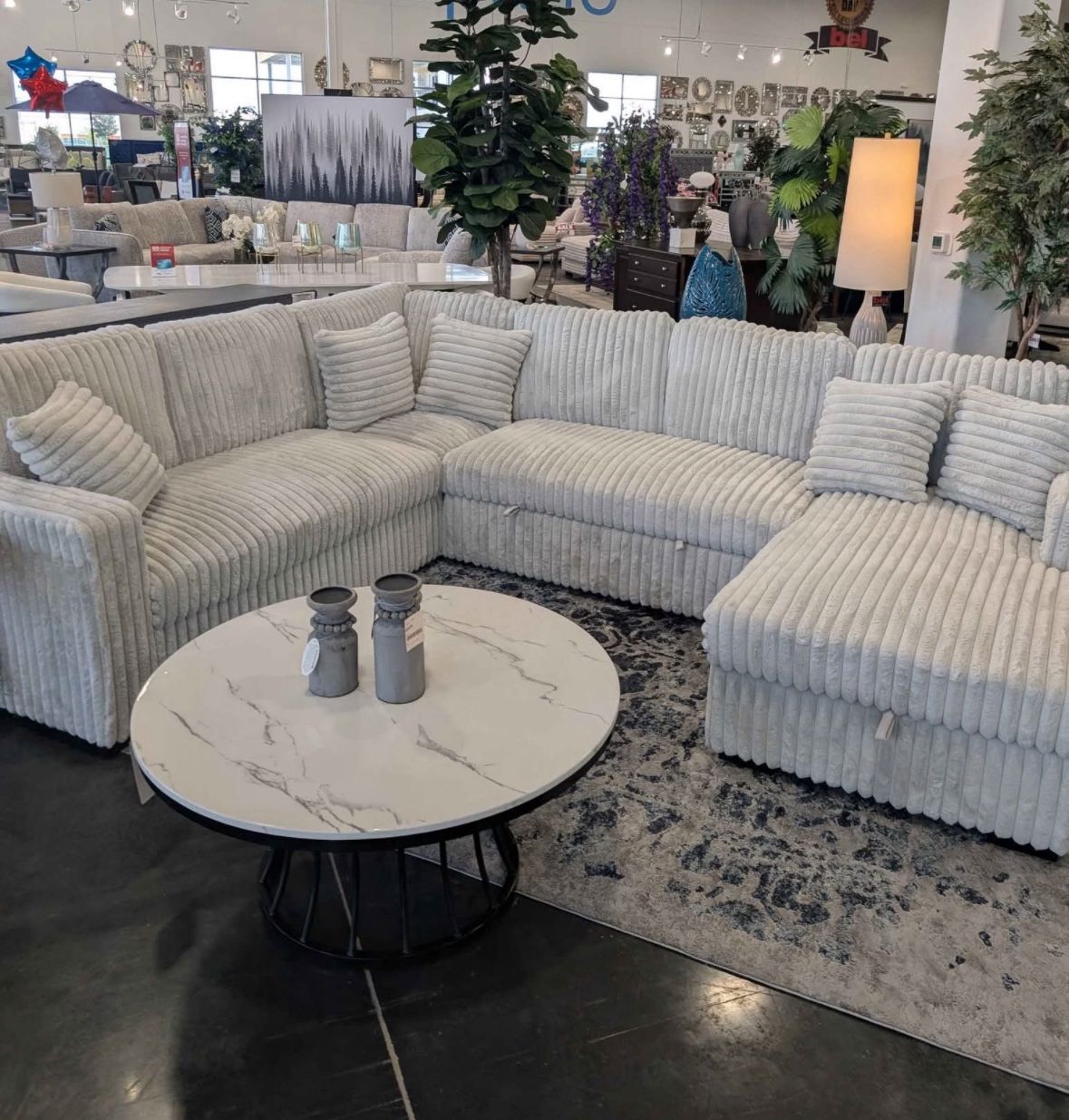 NEW IN BOX - Grey Sectional With USB Charging Ports & Pull-Out Bed & STORAGE CHAISE** Finance $39