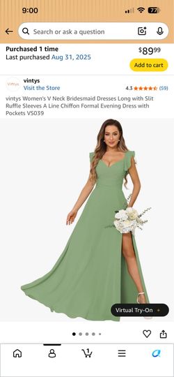 Women's V Neck Bridesmaid Dresses Long with Slit Ruffle Sleeves A Line Chiffon Formal Evening Dress with Pockets