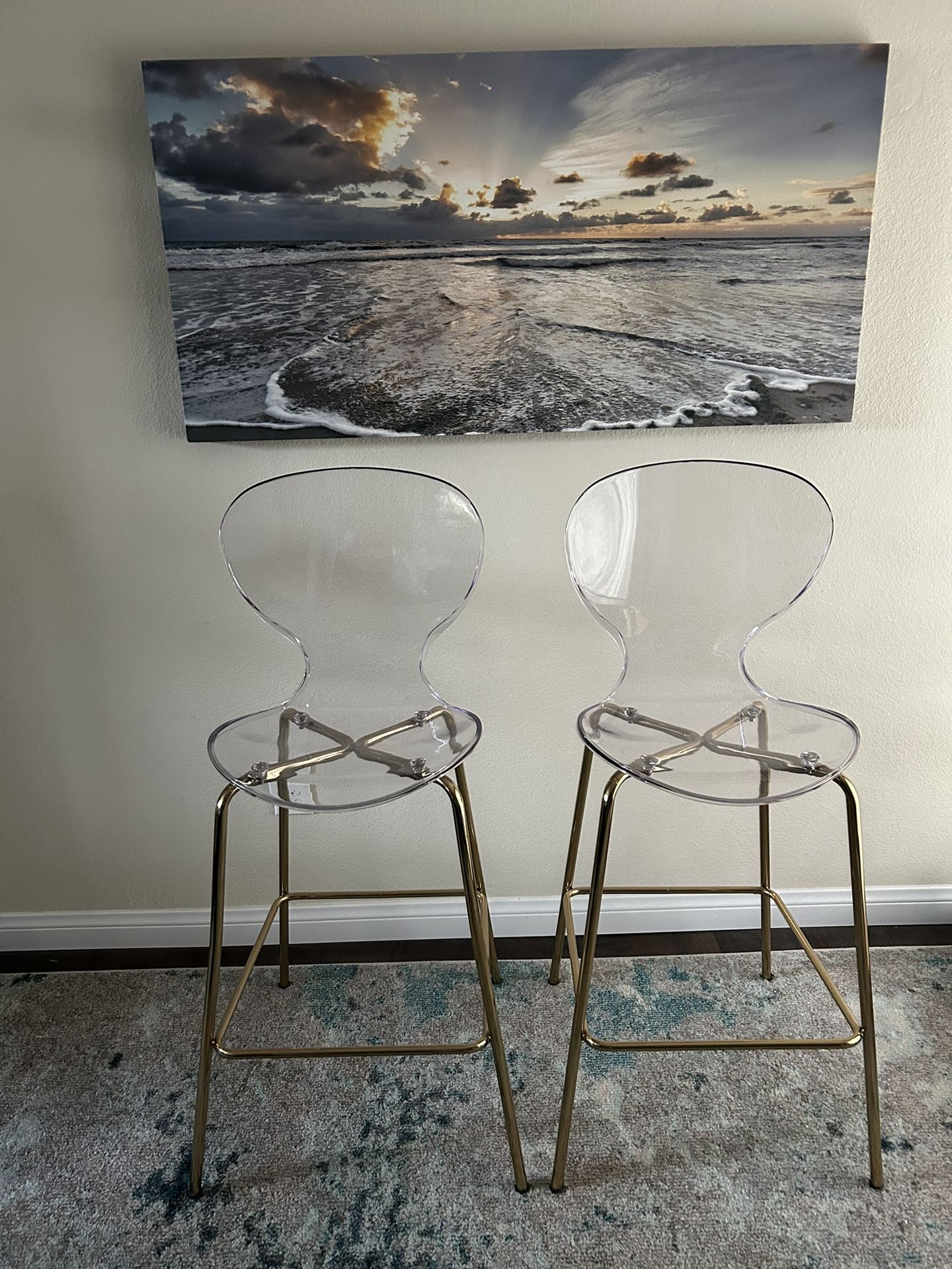 2 New Clear - Gold Barstools