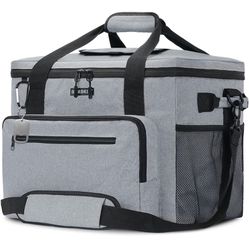 Large Cooler Bag - 60 Cans Collapsible Insulated Lunch Box, Leak-Proof Cooler Bag Suitable for Camping, Picnic& Beach (40L/Grey)