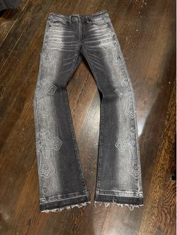 Stacked denim flare jeans new