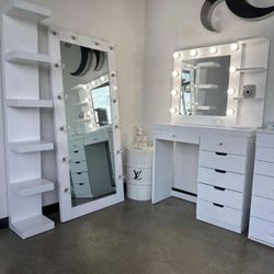 Vanity Table & LED Mirror / Tower Shelf & Body Mirror