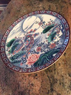 Vintage Round Toyo Porcelain Platter Clipper Ship Plate Nautical Dish Asian Export Japan