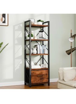 Industrial Bookshelf with Cloth Drawer