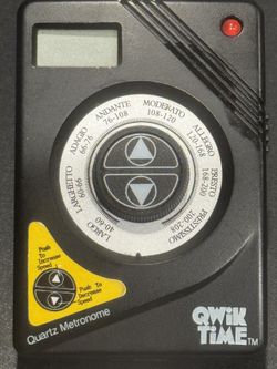 QWIK TIME QUARTZ METRONOME for GUITAR, BASS, PIANO, STRINGS, WOODWINDS, & BRASS. Tested, requires 9 volt battery not included!
