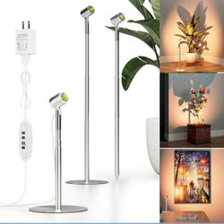 LED Spotlight Indoor, Height Adjustable 9"-20",Plug-in Small Floor Spot Lights, 3000K Uplighting,Timer 3/9/12H,10 Brightness, Focus Display Lights for