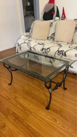 Vintage Heavy Wrought Iron & Glass Coffee Table