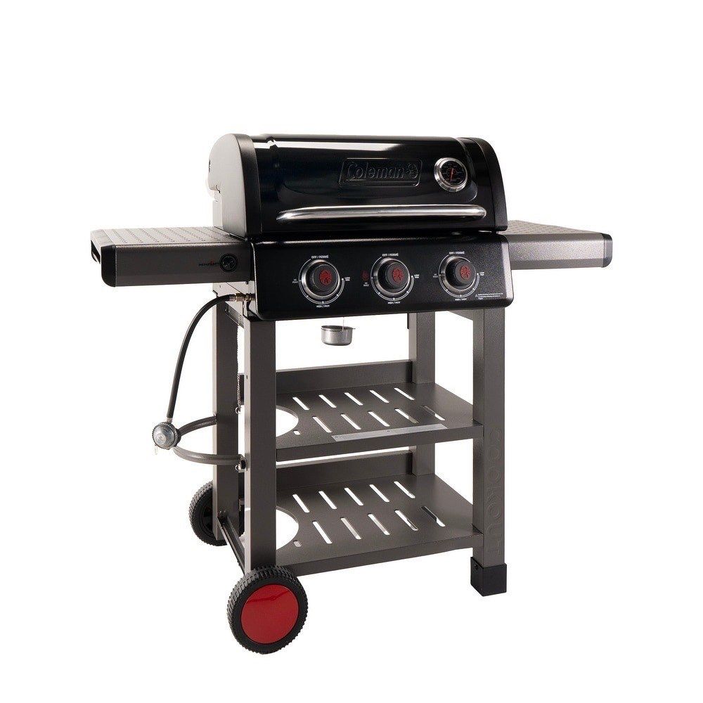 Coleman Cookout 3-Burner Propane Gas BBQ Grill w/ 535-Sq. In. Total Cooking Surface Instastart Ignition, Black/Gray