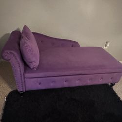 Purple Chaise Lounge With Pillow And Storage 