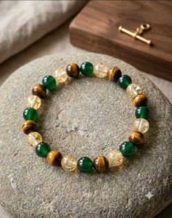 Green Agate Tiger Eye Citrine Beaded Bracelet