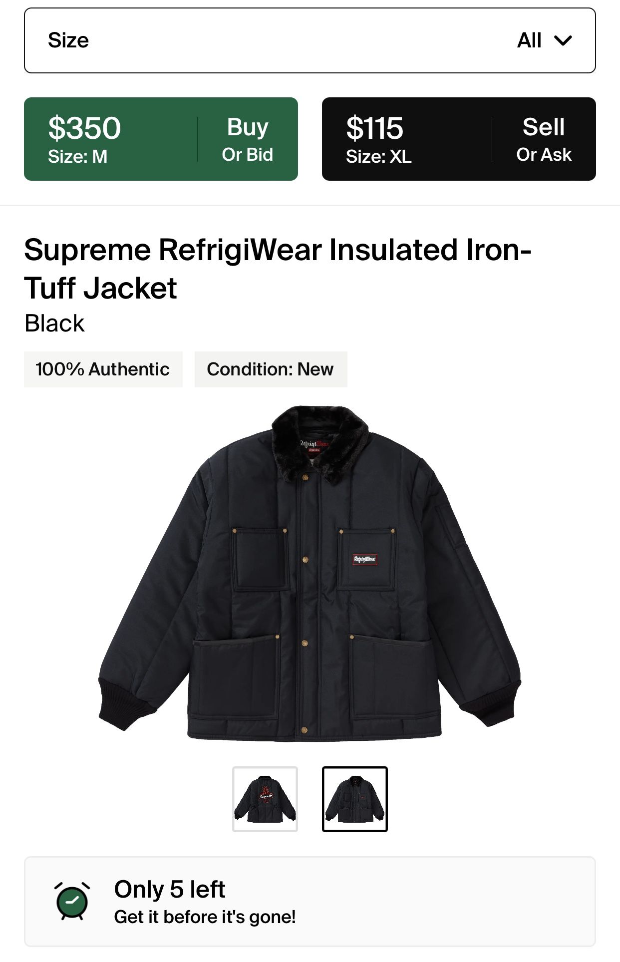 Supreme Refrigiwear Jacket. Black, Medium