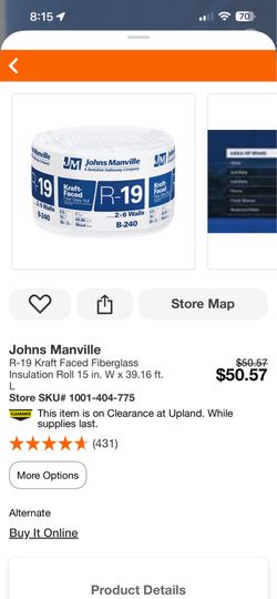 Johns Manville R-19 Kraft-faced faced insulation