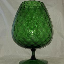 EMPOLI Italy Emerald Green Optic Glass Large 12” Brandy Snifter Vase MCM VINTAGE