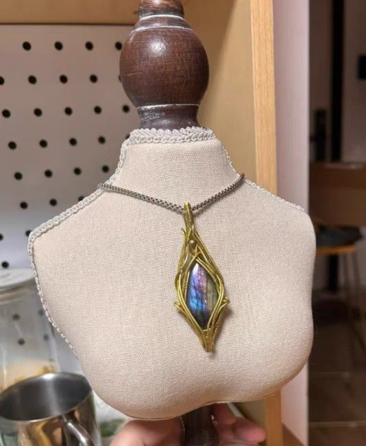 In Stock! Heavy Industry Pure Hand-Wound Labradorite Pendant Natural Stone Jewelry Brass