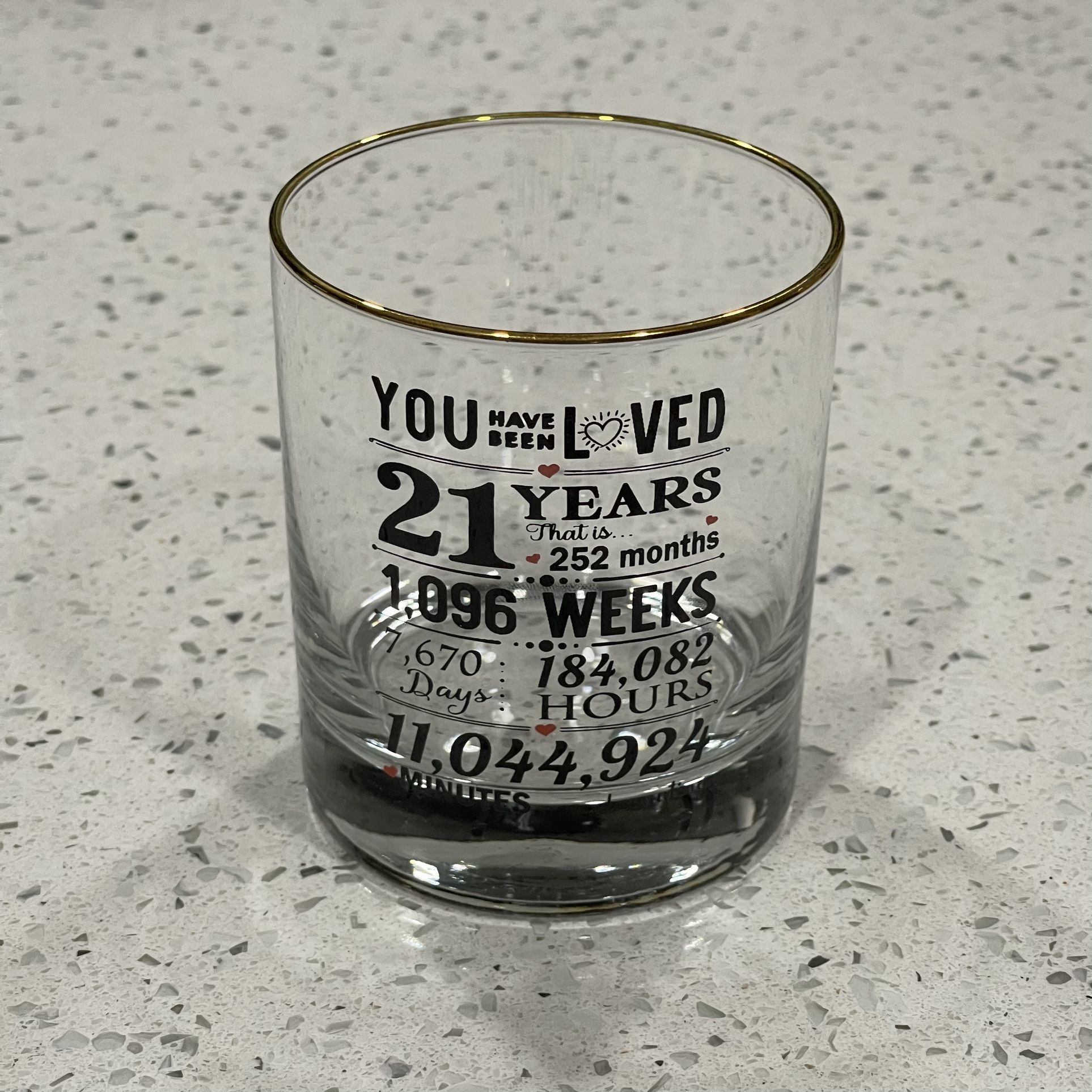 You Have Been Loved" 21st Birthday Whiskey Glass with Gold Rim