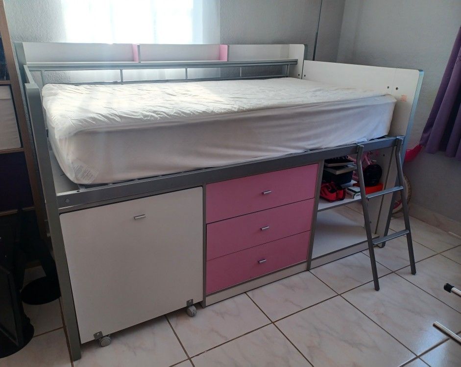 Kid Low Twin Bed  white/pink/light grey