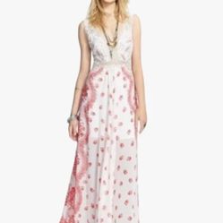 Free People victorian Love magnolia cream and red floral Lace Maxi Dress