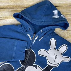 Disney Mickey Mouse 1928 Hoodie Mens Large Blue Full Zip Graphic - NO Drawstring