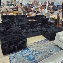 Black or gray brand new pullout sectional with Otman and built-in storage space