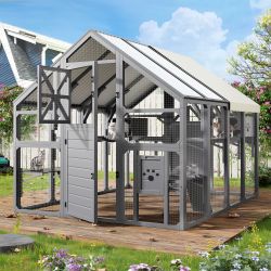 Extra Large Catio Outdoor Cat Enclosure, Walk-in Outdoor Pet House for Multiple Cats, Catio Cat Run Cage with Bridges, PVC Roof, Weatherproof Cover, 7