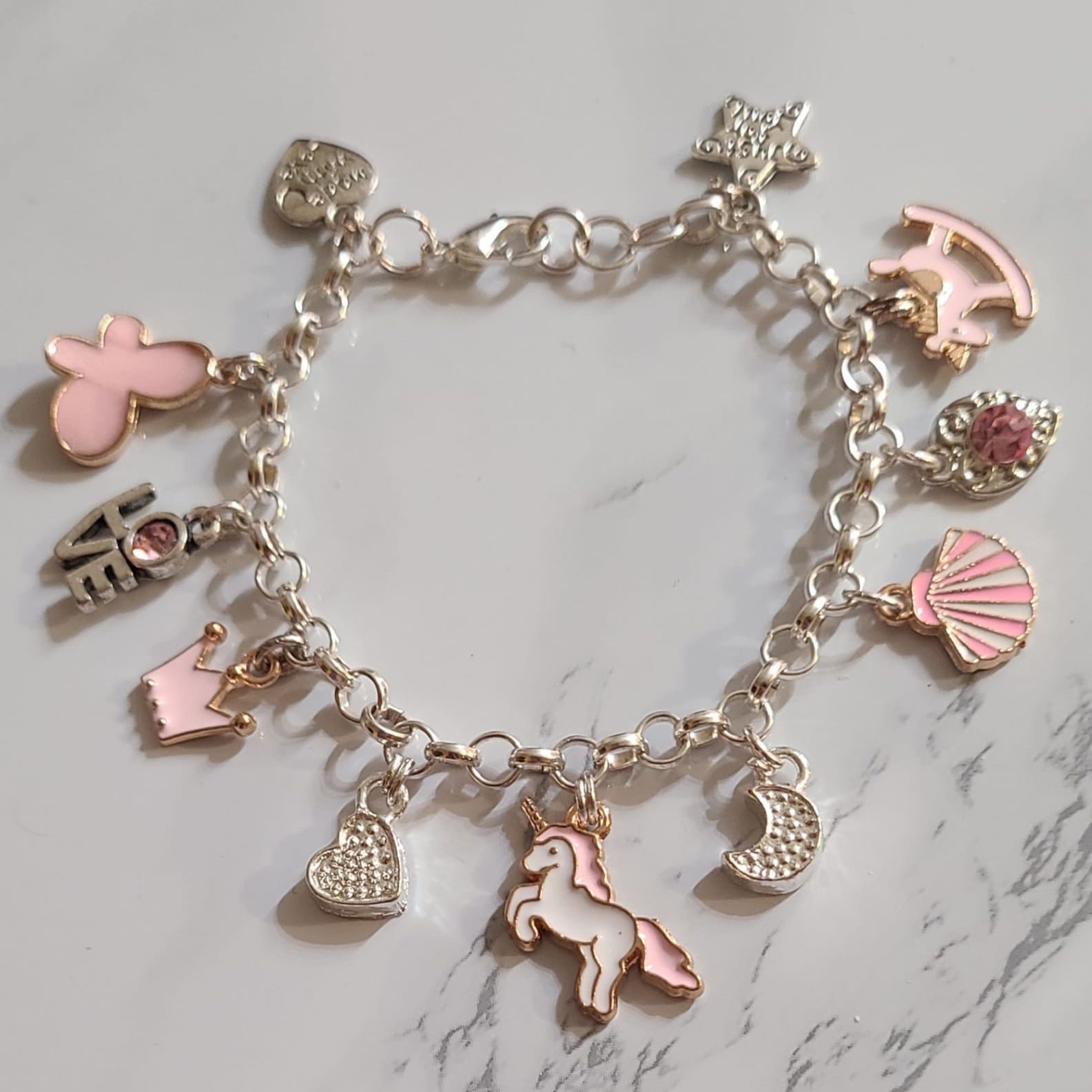 Pink Charm Bracelet For Girls Handmade