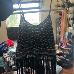 Thin Strap Tank With Fringe 