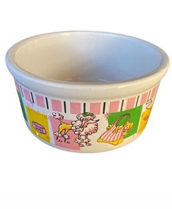 Pampered Lap Dogs Cartoon Design Pink, Yellow & Green Ceramic Water/Food Dish