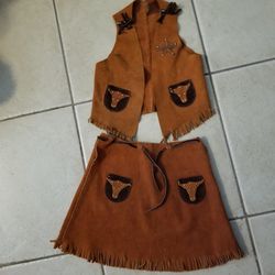 Girls size LARGE Halloween or Western outfit real suede leather