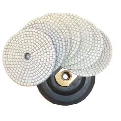 4 in. JHX Dry/Wet Diamond Polishing Pads for Concrete/Granite (Set of 7) with 4 in. Back Holder @tools-801