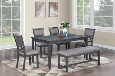 6-Pcs Dining Set Table + 4 Chairs + Bench