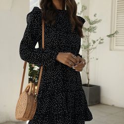 New Black Pockedot Dress XL