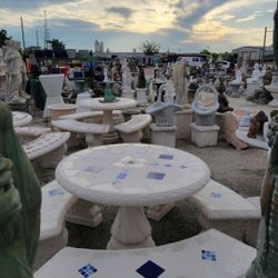 Concrete Mosaic Picnic Table with 3 Benches/ Outdoor Patio Furniture