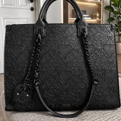Betsy Johnson Black Skull Embossed Tote Bag – Chain Strap