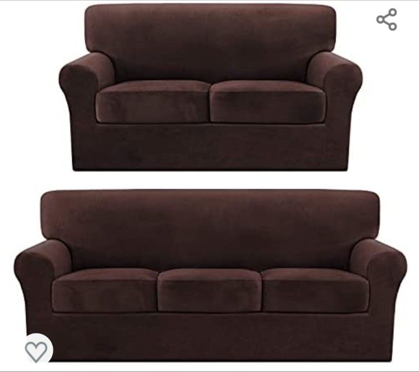 H.VERSAILTEX 3 Pieces Striped Velvet Sofa Slipcover Bundle 3 Pieces Striped Velvet loveseat Cover, Burgundy 