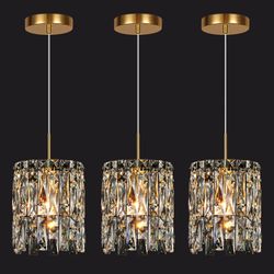 NISIDUN Modern K9 Crystal Pendant Lights Kitchen Island Set Of 3,Gold Chandeliers For Dining Room Light Fixtures Over Table,Hanging Chandelier For Kit