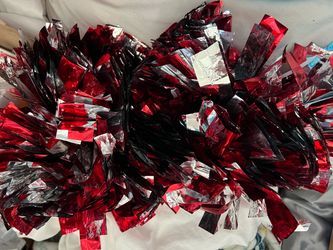 2 pair of red and silver poms