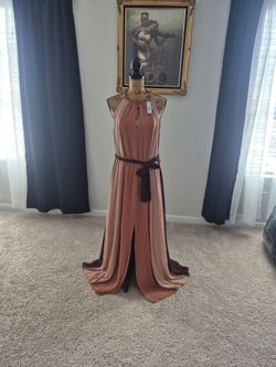 Maxi Halter Dress with Slit and Belt