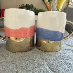 Two Anthropology Candy Corn Mugs
