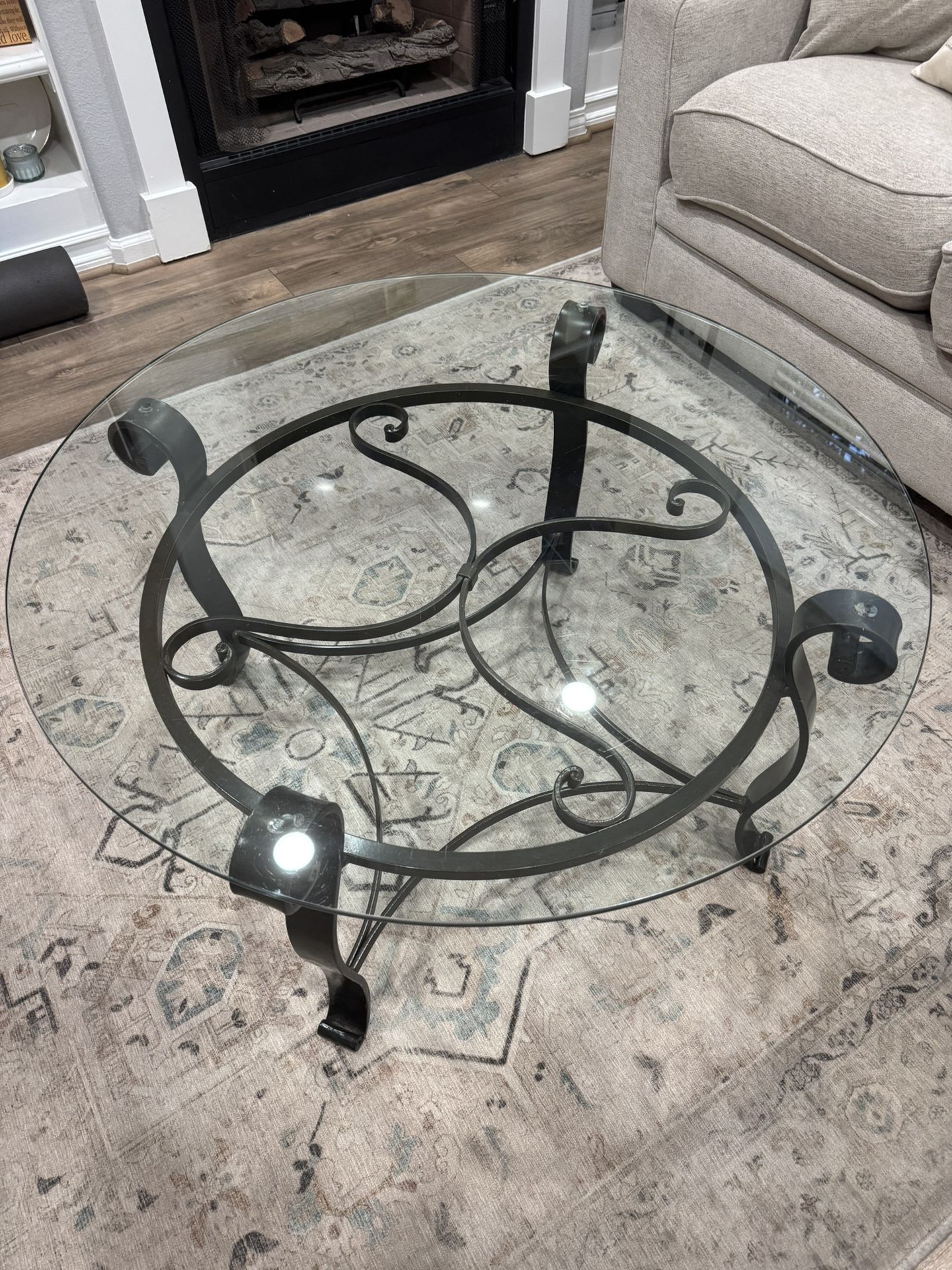 Matching Iron And Glass Coffee And End Table