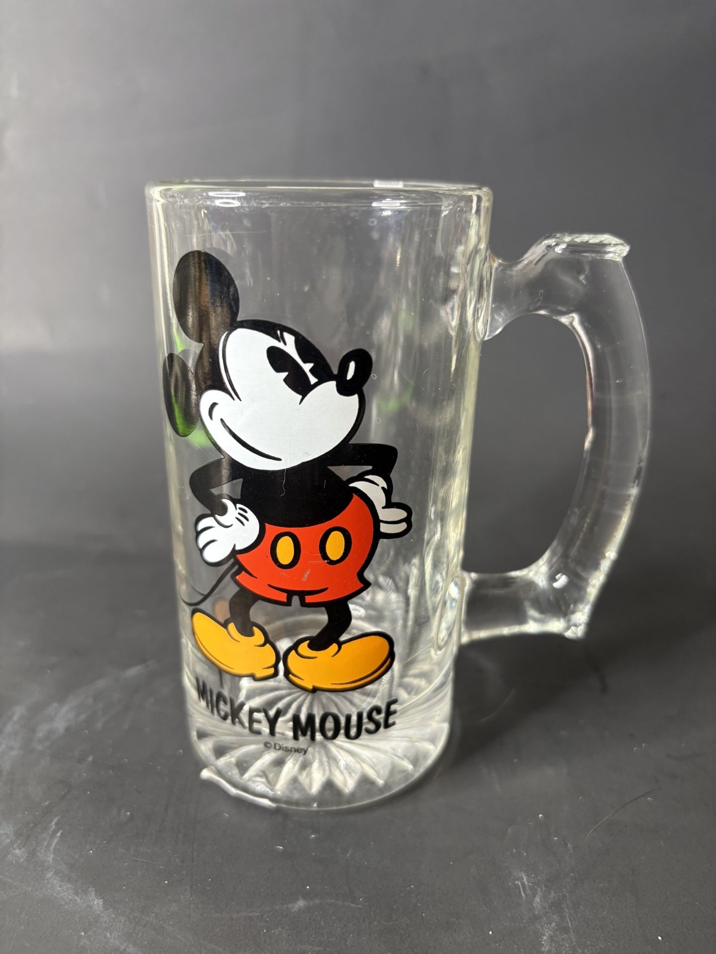 Vintage Walt Disney Mickey Mouse Glass stein mug with handle